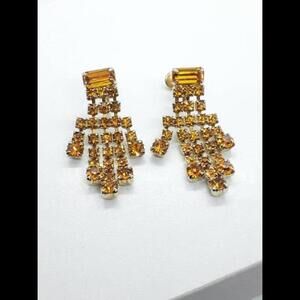 Vintage Crystal Dangle Earrings Citrine